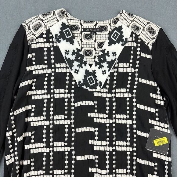 John Mark Top Women Small Black Anastasia Embroidered Aztec Geometric Blouse NEW - Picture 2 of 16